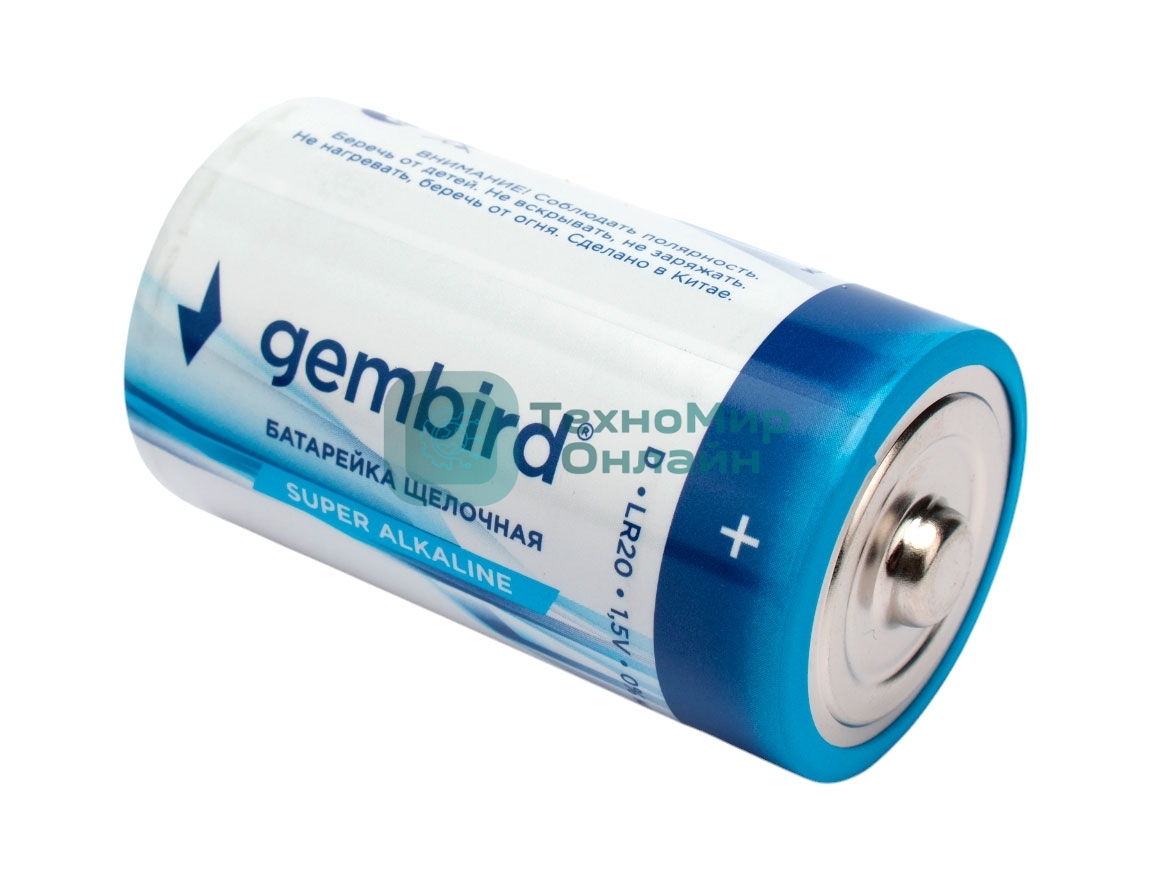 Батарейки щелочные/алкалиновые Gembird GB-LR20-2F, тип D(LR20), 2шт, пленка