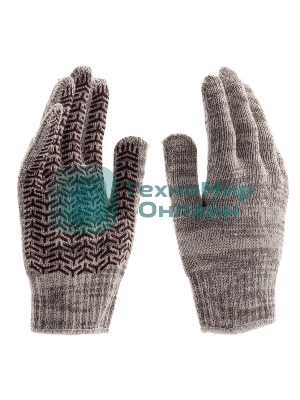 Перчатки трикотажные Сибртех усиленные, гелевое ПВХ-покрытие, 7 класс, бело-серый меланж