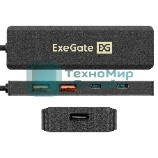 USB-концентратор 4-в-1 ExeGate DUB-2C2P/10G (кабель-адаптер USB 3.2 Gen2 Type C --> 2xUSB3.2 Gen2 Type-A (10G)/2xUSB3.2 Gen2 Type-C (10G), SuperSpeed+ USB 10Gbps, Plug&Play, черный)