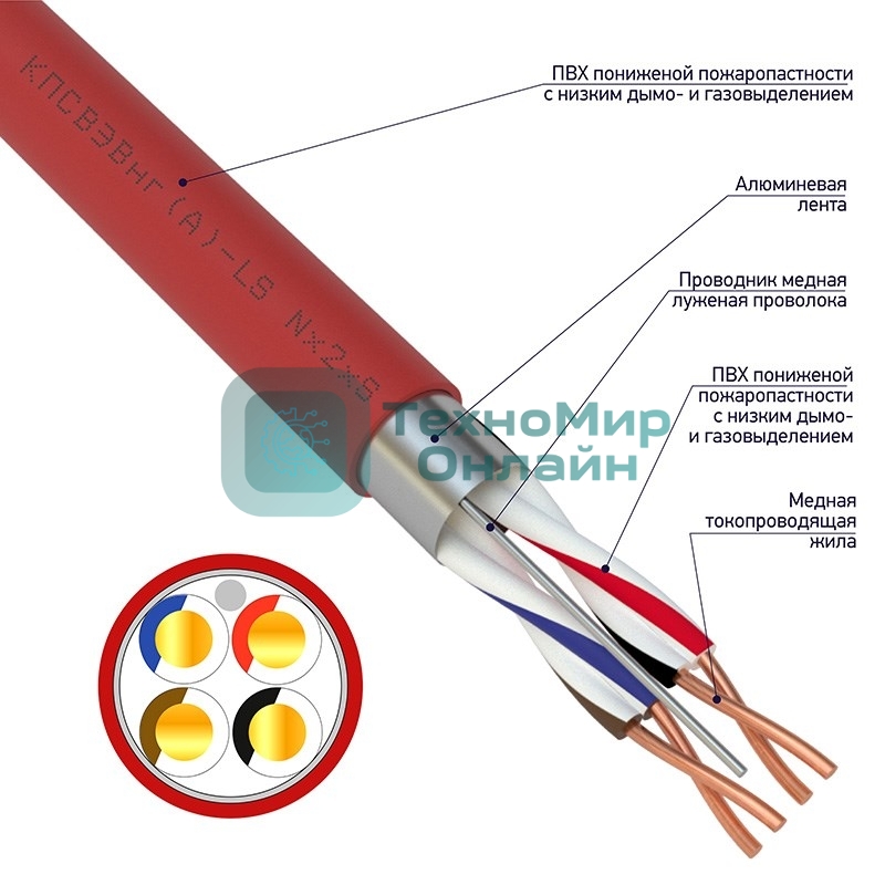 Кабель для пожарной сигнализации Rexant КПСВЭВнг(А)-LS 2x2x0,50 мм², бухта 200 м, 01-4865-1