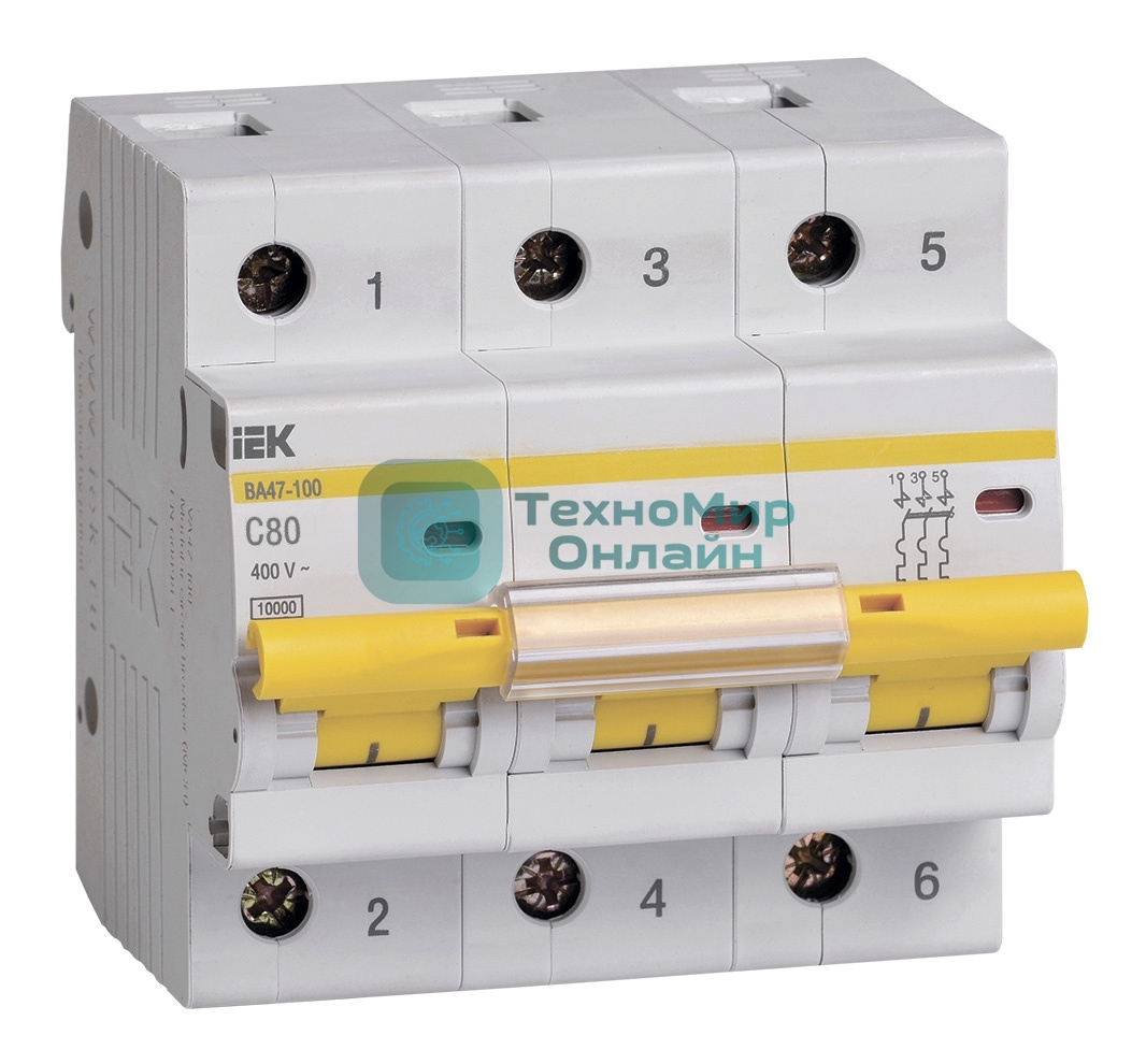Выключатель автоматический IEK MVA40-3-080-C BА 47-100 3Р 80А 10 кА х-ка С IEK