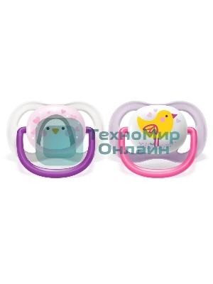 Пустышка Philips ultra air Lime, Пингвин/Птичка, 0-6 мес, 2 шт, для девочек