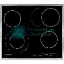 Встраиваемая электрическая панель Samsung NZ64T3516CK/WT, 575x505x55 мм, стеклокерамика, 4 конфорки, рамка - нержавеющая сталь,сенсорное управление, светодиодный LED-дисплей, защита от детей, черный