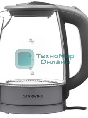Электрочайник Starwind SKG2315 серый/серебристый, 1.7 л, 2200 Вт, скрытый нагревательный элемент
