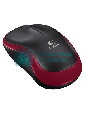 Мышь беспроводная Logitech M185, красный, 1000 dpi, радиоканал, USB, кнопки - 3