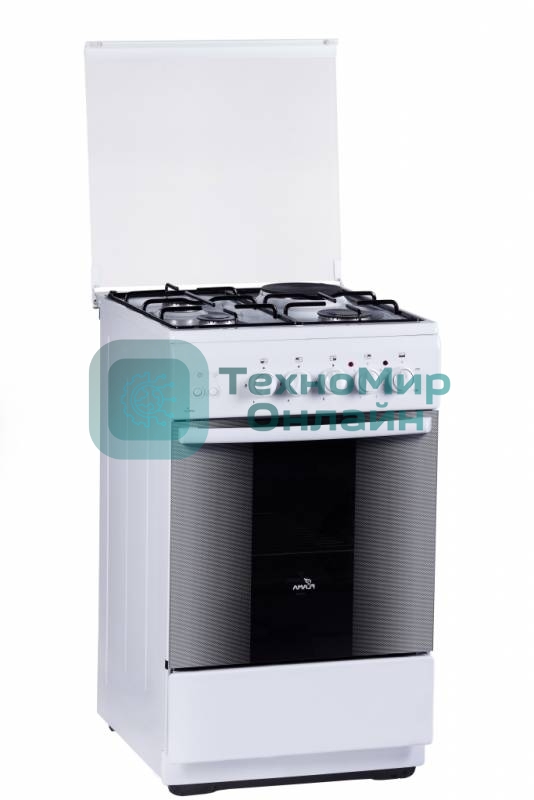 Плита комбинированная Flama RK 23-121 W белый, конфорок 3 газовых и 1 электрическая, духовка 50 л, 50 см x 85 см x 60 см