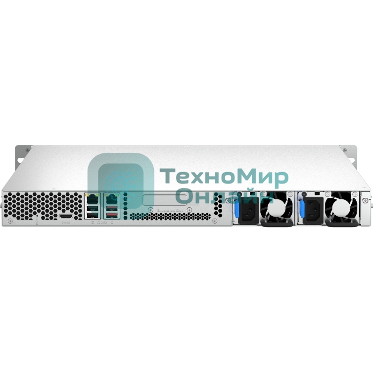 Сетевое хранилище SMB QNAP TS-464U-RP-8G NAS 4 HDD trays, rackmount 1U, 2 PSU. 4-core Intel Celeron N5105/N5095 2.0-2.9 GHz, 8 Gb RAM MAX, 2x2.5 Gigabit Ethernet, 4xUSB, 1xHDMI . PCIe Gen 3 x2, W/o rail kit RAIL-B02