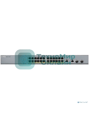 Коммутатор Zyxel GS1350-26HP, 24xGE PoE+, 2xCombo (SFP/RJ-45), бюджет PoE 375 Вт, дальность передачи питания до 250 м, автоперезагрузка PoE-портов, повышенная защита от перенапряжений и электростатических разряд