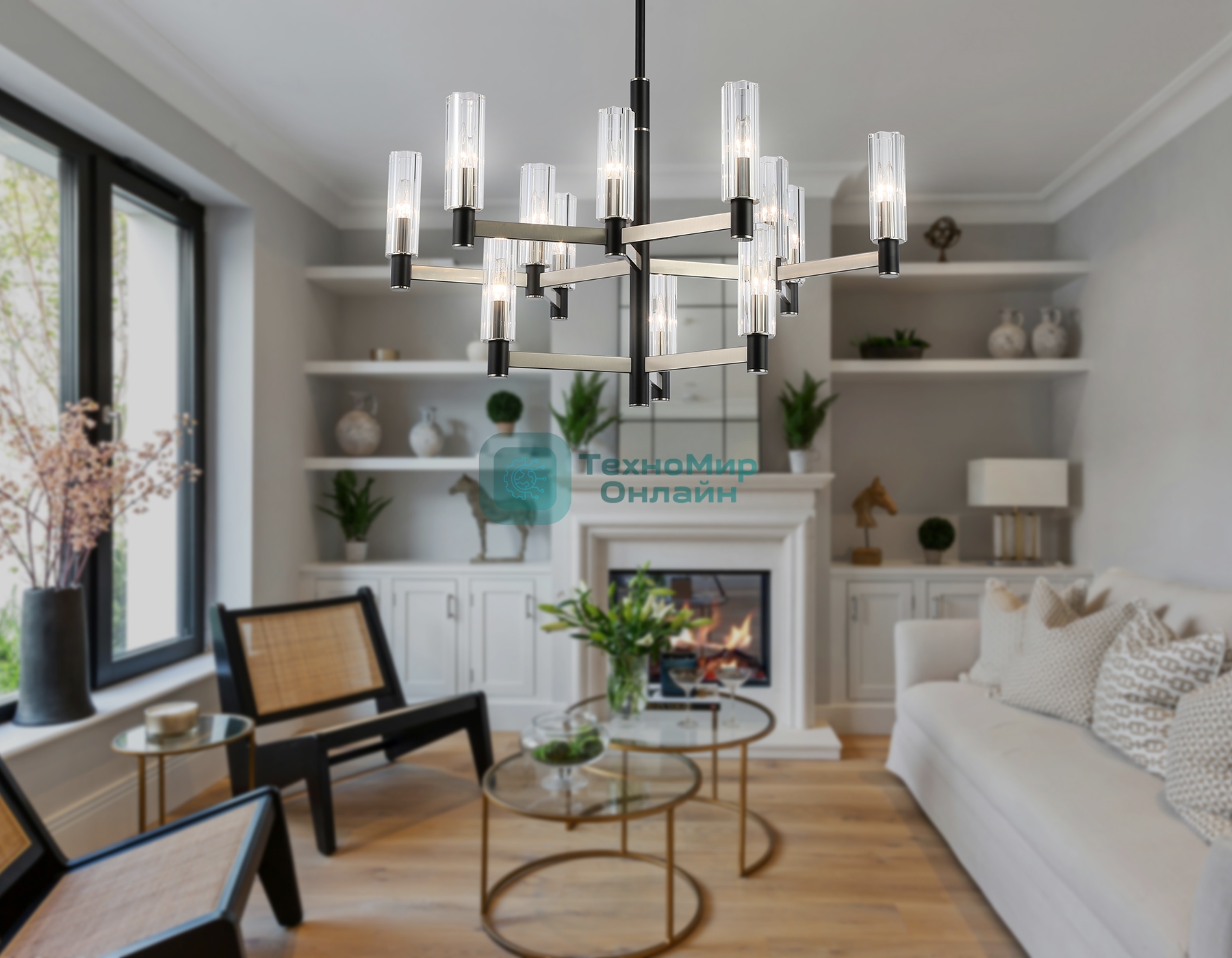 Люстра Ambrella light LH55505/12 SN/BK/CL сатин никель/черный/прозрачный E14*12 max 40W D860*905