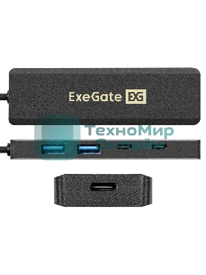 USB-концентратор 4-в-1 ExeGate DUB-2C2P/5G (кабель-адаптер USB 3.2 Gen1 Type C --> 2xUSB3.2 Gen1 Type-A (5G)/2xUSB3.2 Gen1 Type-C (5G), SuperSpeed USB 5Gbps, Plug&Play, черный)