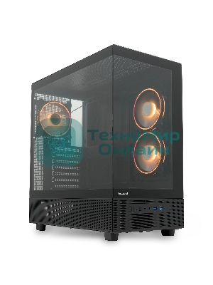 Компьютерный корпус HSPD F710, Panoramic Mid Tower, черный, TG, 0.5 SPCC, 3x120мм ARGb E-ATX, ATX, mATX, mITX 185/395/270мм 2x2.5