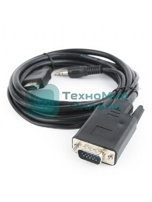 Кабель HDMI->VGA Cablexpert A-HDMI-VGA-03-5M, 19M/15M + 3.5Jack, медь, позол.разъемы, 5м, черный, пакет
