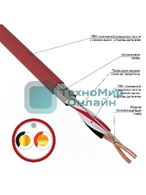 Кабель для пожарной сигнализации Rexant КПСВЭВнг(А)-LS 1x2x1,00 мм², бухта 200 м, 01-4862-1