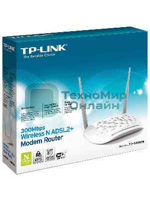 Сетевое оборудование TP-Link SOHO TD-W8961N(RU) 300 Мбит/с, 2T2R, ADSL2/ADSL+, Annex A, 4 порта 100 Мбит/с