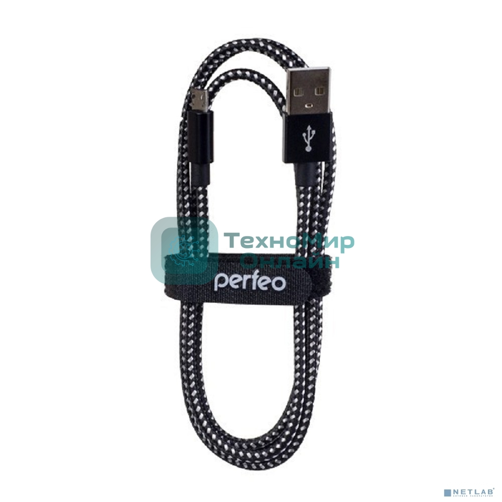 Кабель PERFEO USB2.0 A вилка - Micro USB вилка, черно-белый, 1 м. (U4801)