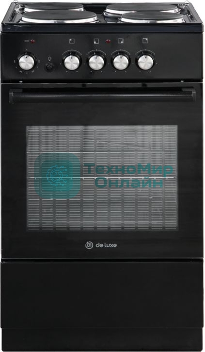 Плита электрическая De Luxe 5004.18э-011 черный, конфорок 4 шт, духовка 43 л, 50 см x 85 см x 50 см