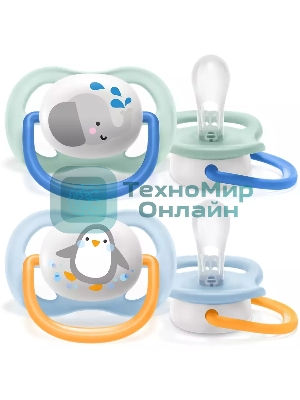 Соска-пустышка Philips Avent SCF080/05 Слон/Пингвин, 0-6 мес, 2 шт, для мальчиков