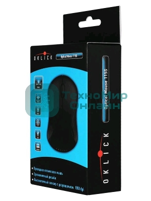 Мышь проводная Oklick 115S черный, 1200 dpi, USB, кнопки - 3