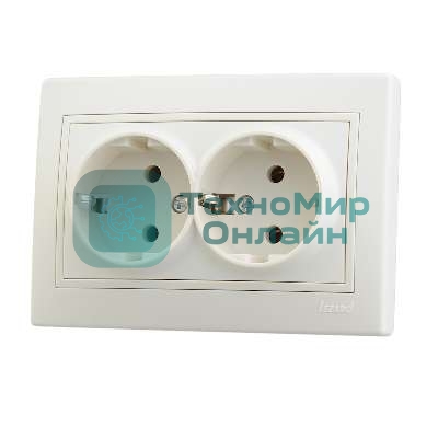 Розетка 2-м СП Мира керам. с заземл. крем/крем. Lezard 701-0303-127