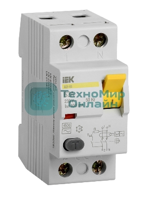 Выключатель дифференциального тока (УЗО) IEK MDV10-2-063-100 ВД1-63 2Р 63А 100мА IEK