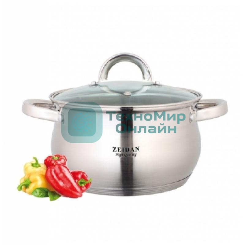 Кастрюля Zeidan Z-50240 со стеклянной крышкой, 5,1 л., Ø22х13.5 см, нерж.сталь