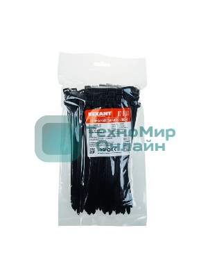 Хомут-стяжка кабельная нейлоновая Rexant 200x7,6 мм, черная, упаковка 100 шт.