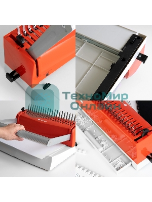 Переплетчик ГЕЛЕОС БП-16 бело-красный на пластиковую пружину, А4, ручная перфорация 16 листов, переплет макс до 500 л., глубина перфорации 2-3-4-5 мм