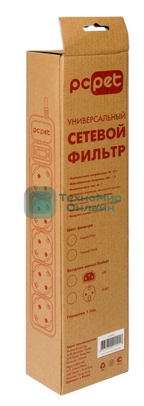 Сетевой фильтр PC Pet AP01006-1.8-BK 1.8 м, 5 розеток, черный