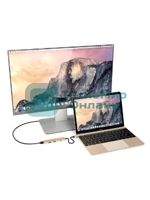 USB-концентратор Satechi Slim Aluminum Type-C Multi-Port Adapter with Type-C Charging Port. Интерфейс USB-C. Порты USB Type-C, 2хUSB 3.0, 4K HDMI. золотой.