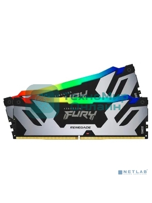 Оперативная память Kingston Fury Renegade, DDR5, 32GB (2x16GB), 6400MHz, CL32, DIMM, с радиатором, RGB, серебристый/черный