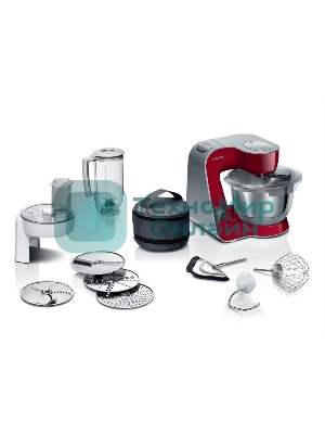 Кухонная машина Bosch MUM5X720 планетар.вращ. 1000Вт красный/серый