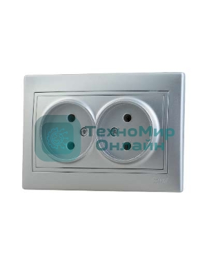Розетка 2-м СП Мира 16А IP20 без заземл. керам. метал. сер. LEZARD 701-1010-128