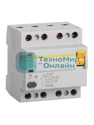 Выключатель дифференциального тока (УЗО) 4п 40А 30мА тип AC ВД1-63 IEK MDV10-4-040-030