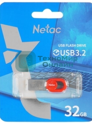 Флешка USB Netac UM2 (NT03UM2N-032G-32RE), 32Gb, USB 3.0, R/W 130/50, серебристый/красный