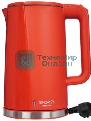 Электрочайник Energy E-208 красный, 1.7 л, 2200 Вт, скрытый нагревательный элемент