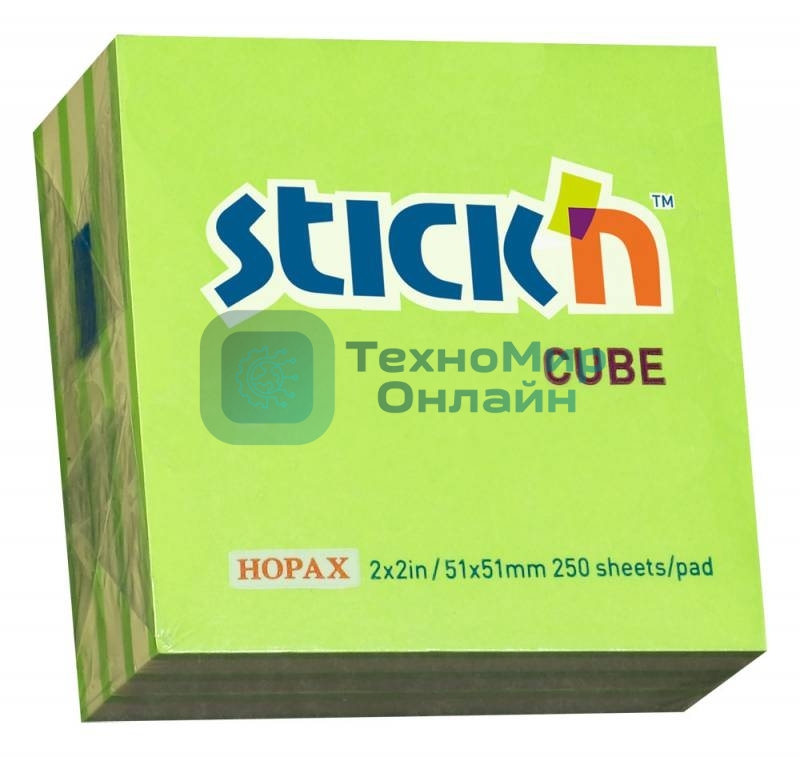 Блок самоклеящийся бумажный Stick`n 21339 51x51 мм, 250 листов, 70 г/м2, неон+пастель, зеленый 2 цвета в упаковке