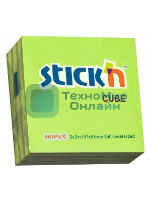 Блок самоклеящийся бумажный Stick`n 21339 51x51 мм, 250 листов, 70 г/м2, неон+пастель, зеленый 2 цвета в упаковке
