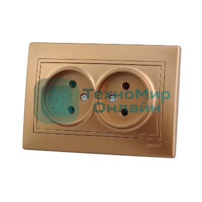 Розетка 2-м СП Мира 16А IP20 без заземл. керам. метал. зол. LEZARD 701-1313-128