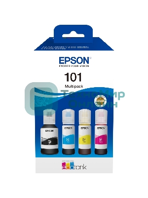 Чернила оригинальные Epson 101 / C13T03V64A мультипак, черный 127 мл., голубой, пурпурный, желтый - 210 мл. для Epson