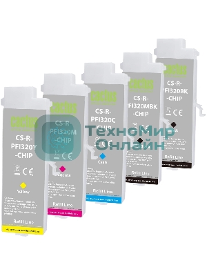 Картридж перезаправляемый струйный Cactus CS-R-PFI320SET-CHIP набор 5шт.упак. для Canon imagePROGRAF TM-200/200MFP/205/300/300MFP/305/250/255/350/355 с чипом