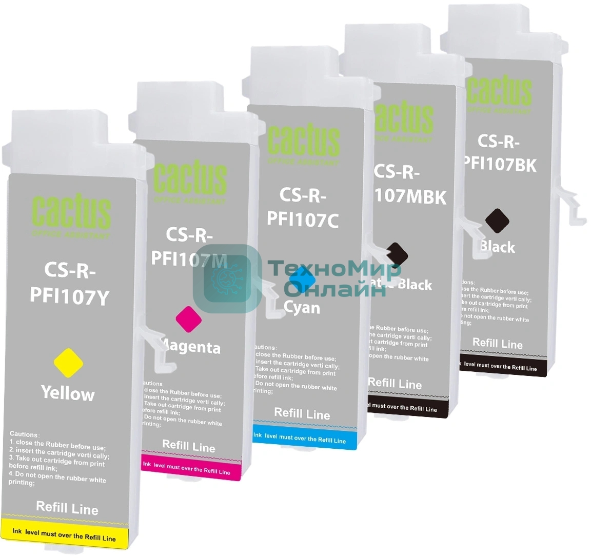 Картридж перезаправляемый струйный Cactus CS-R-PFI107SET набор 5шт.упак. для Canon imageProGRAF iPF670/680/685/770/780/785 без чипа