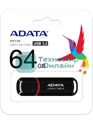 Флешка USB ADATA UV150 (AUV150-64G-RBK), 64Gb, USB 3.0, R/W 100/40, черный