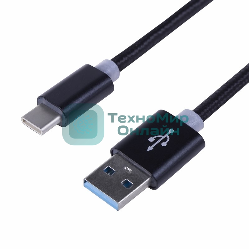 Шнур Rexant USB 3.1 type C (male)-USB 2.0 (male) в тканевой оплетке 1 м черный