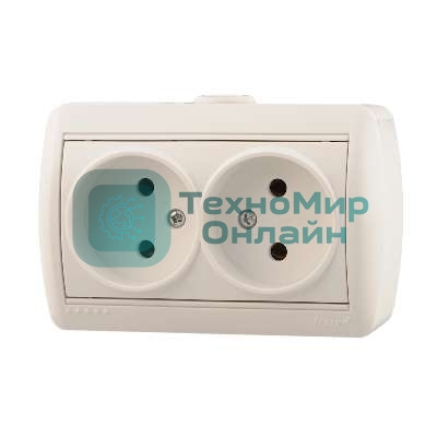 Розетка 2-м ОП Ната 16А IP20 без заземл. керам. белый LEZARD 710-0200-128