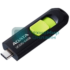 Флешка USB ADATA UC300 (ACHO-UC300-64G-RBK/GN), 64Gb, Type-C USB 3.2, R/W 100/30, черный/зеленый