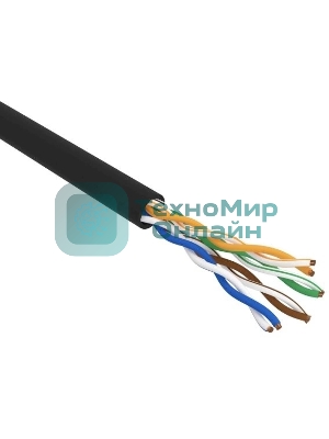 Кабель витая пара Rexant U/UTP, cat.5e, PE, 4PR, 24AWG, OUTDOOR, SOLID, черный, 305м