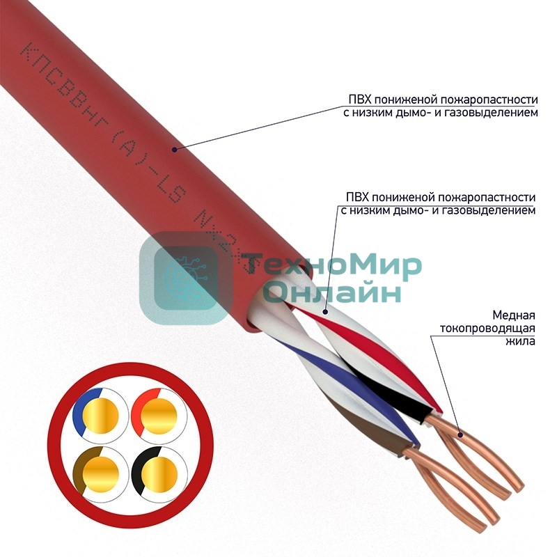 Кабель для пожарной сигнализации Rexant КПСВВнг(А)-LS 2x2x0,75 мм², бухта 200 м, 01-4866