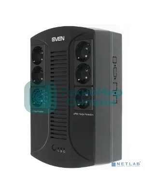 Источник бесперебойного питания SVEN UP-L1000E 1000VA/500W (6 розеток: 3х UPS/сетевой фильтр+3 x сетевой фильтр)