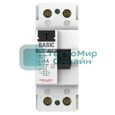 Выключатель дифференциального тока (УЗО) 2п 25А 30мА тип AC Basic (электрон.) EKF elcb-2-25-30e-sim