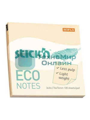 Блок самоклеящийся бумажный Stick`n ECO 21745 76x76 мм, 100 листов, 60 г/м2, пастель, желтый